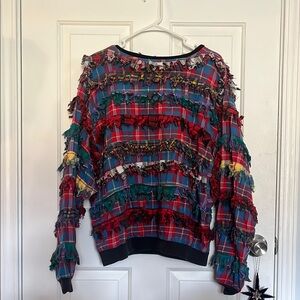 Colorful Plaid Fringe Sweater